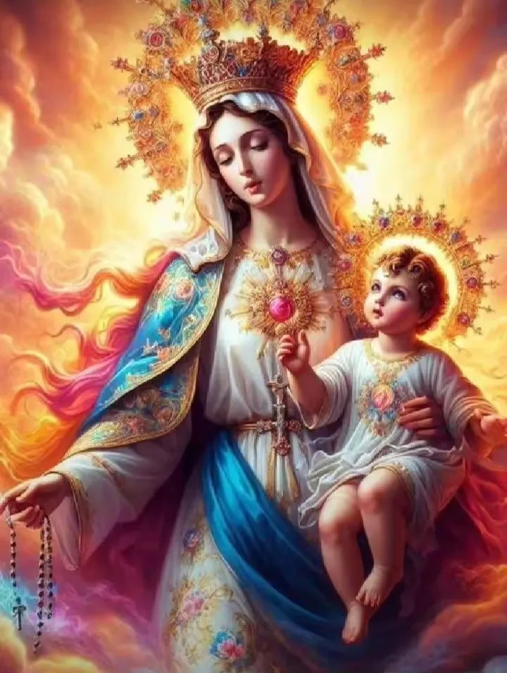 Beadslove Virgin Mary and Jesus 5D Diamond Painting Kit with full drill, featuring detailed diamond art image of religious figures.