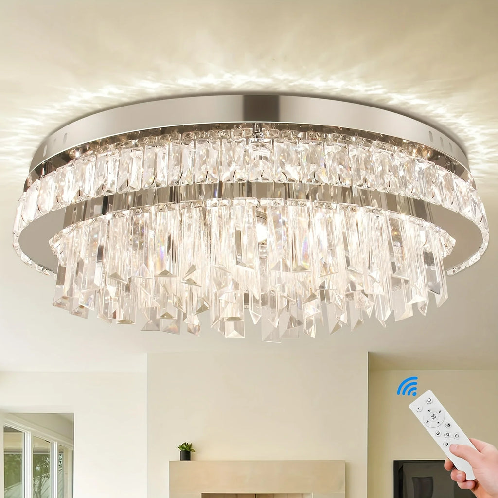 Modern Dimmable Crystal Chandeliers LED Flush Mount Ceiling Light Fixtures Oval Living Room Chandelier Stainless Steel Ceiling L