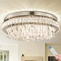 Modern Dimmable Crystal Chandeliers LED Flush Mount Ceiling Light Fixtures Oval Living Room Chandelier Stainless Steel Ceiling L