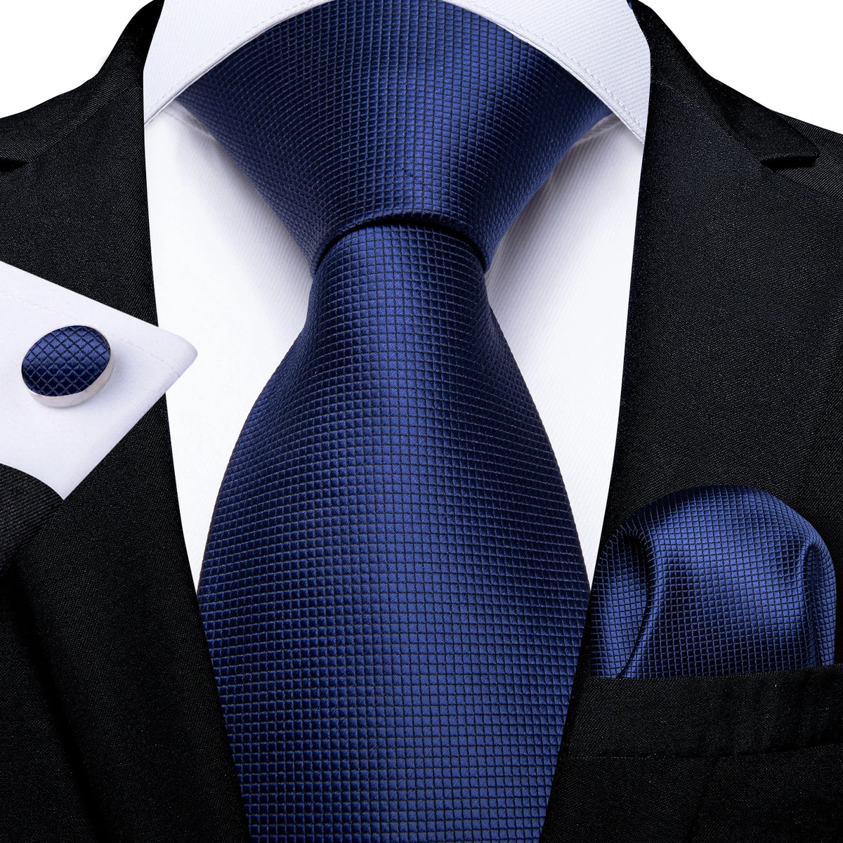 New Classic 100% Silk Men's Ties 8cm Blue Plaid Dot Striped Business Necktie Handkerchief Wedding Party Tie Set Gravatas DiBanGu
