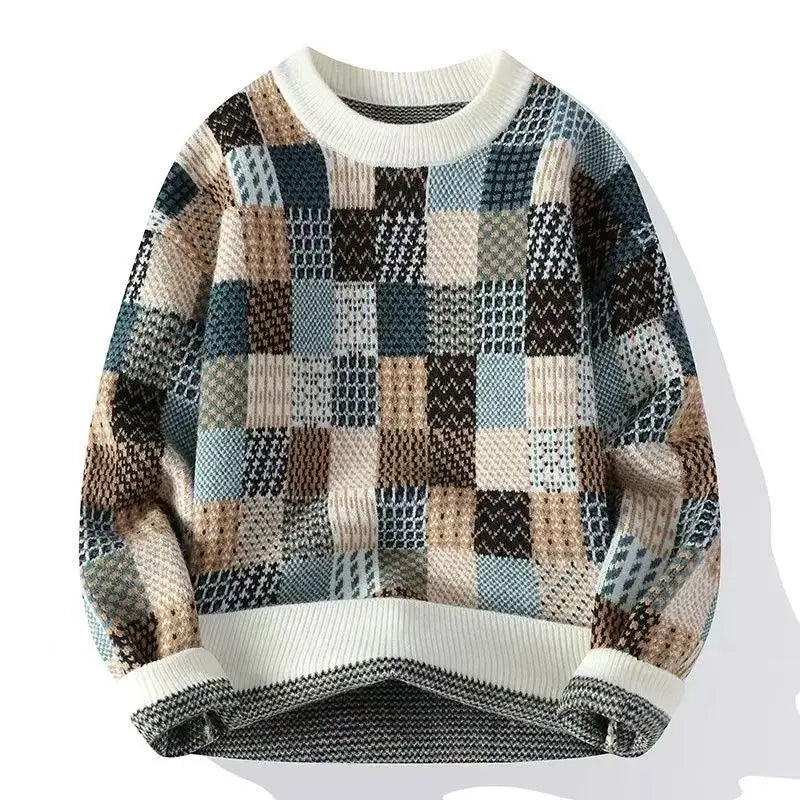 Plus size men's hippie grunge pullover sweater with thick knit, long sleeves, casual streetwear style, loose fit, designer fashion.