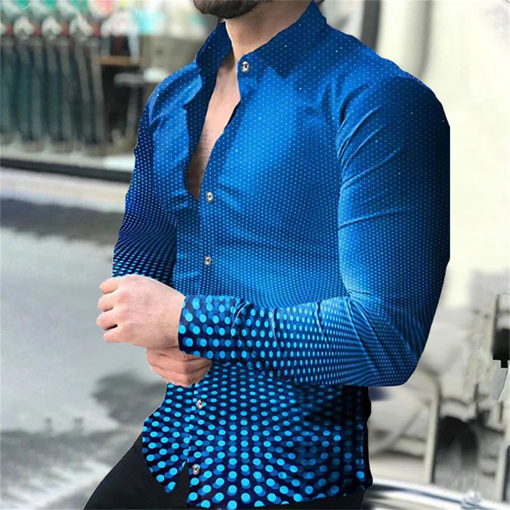 Men's casual long sleeve shirt with lapel, single-breasted design, suitable for street fashion and versatile everyday wear.