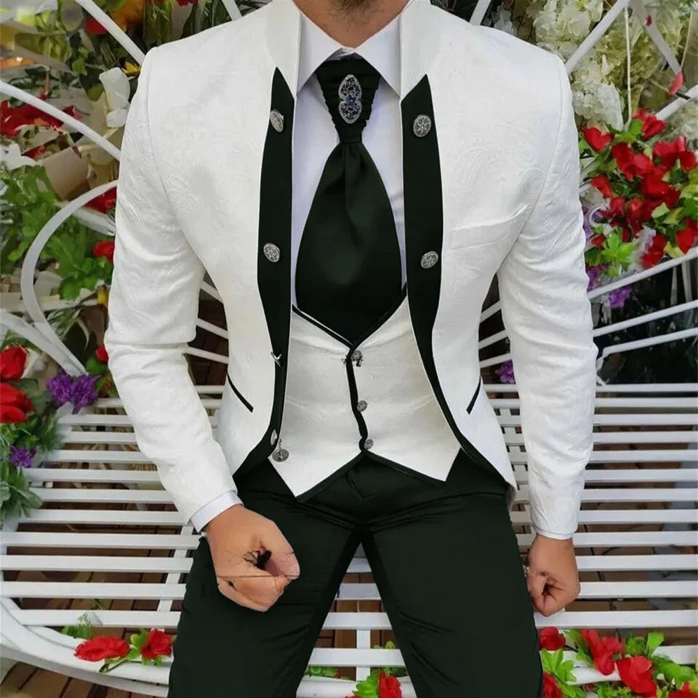 Showlu men's royal blue 3-piece wool tuxedo suit with jacket, vest, and pants, ideal for wedding groom attire.