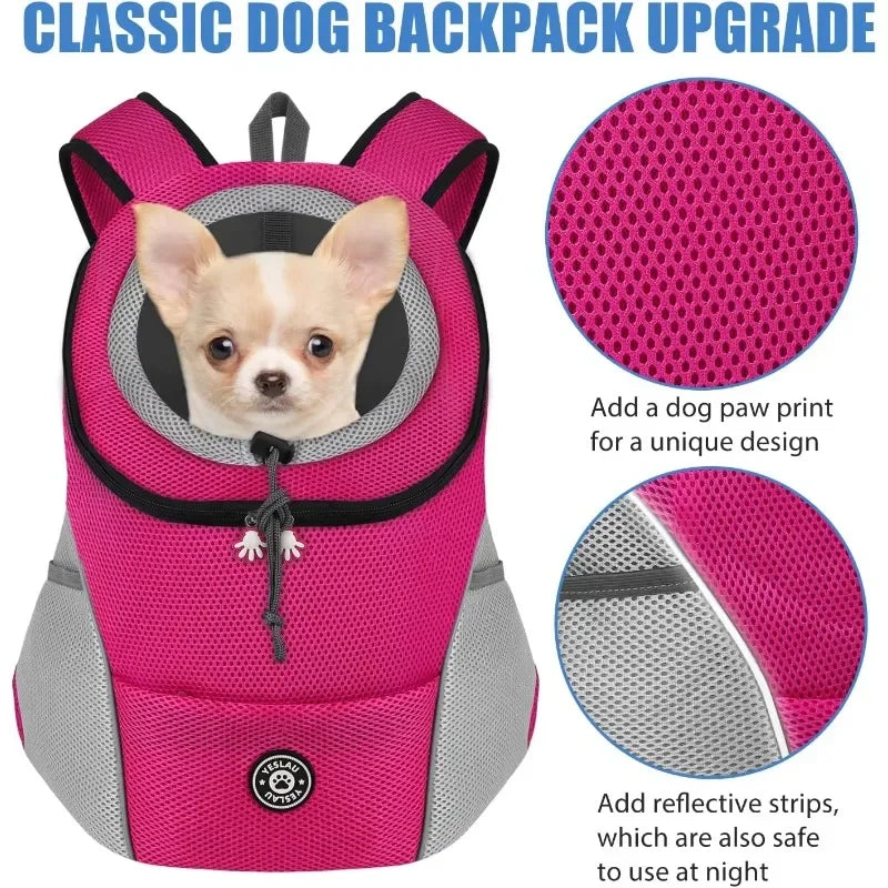 Showlu breathable nylon dog backpack carrier with reflective strips, designed for comfortable pet travel and visibility