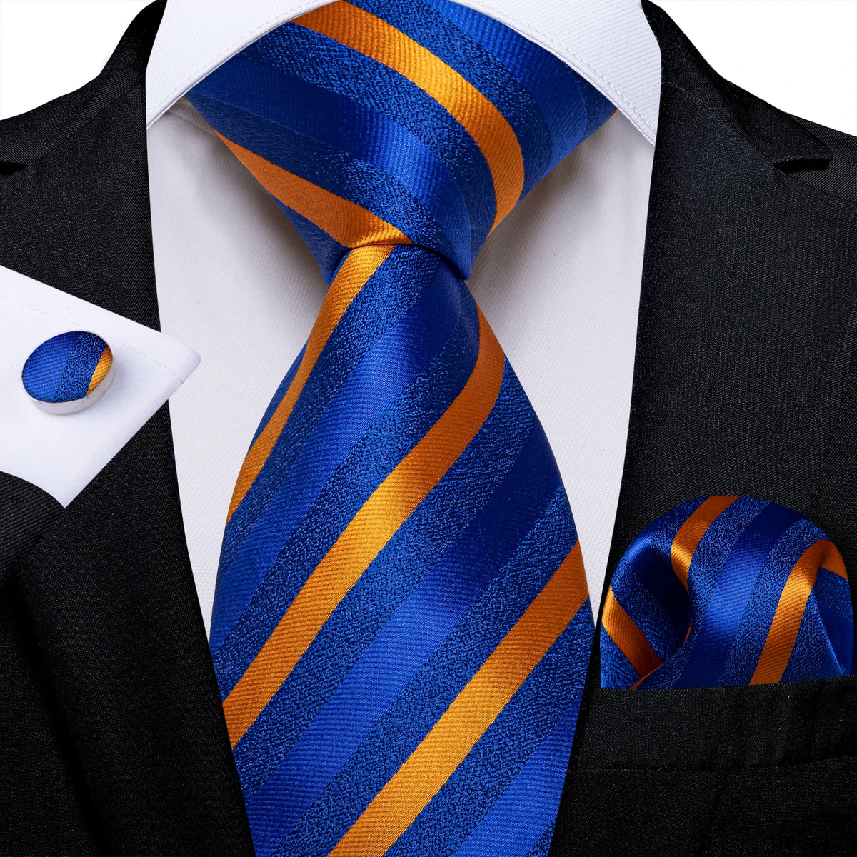 New Classic 100% Silk Men's Ties 8cm Blue Plaid Dot Striped Business Necktie Handkerchief Wedding Party Tie Set Gravatas DiBanGu