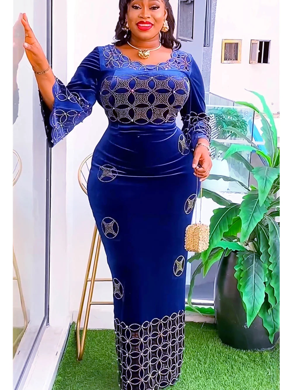 African wedding gown featuring ARTTY·FASHION Women's Dashiki Ankara velvet maxi dress with vibrant patterns and elegant flow.