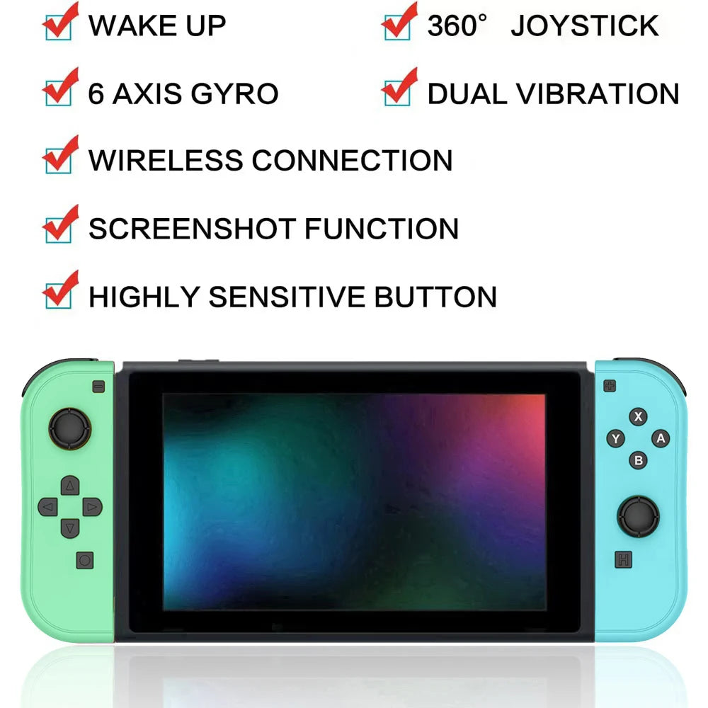 Wireless Joy Cons gamepad for Nintendo Switch, OLED, and Lite with Bluetooth, vibration, turbo, and wake-up function, shown in black.