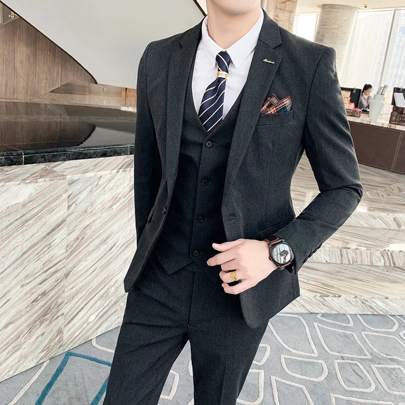 S-7XL (Jacket+Vest+Pants) Fashion Boutique Lattice Formal Business Mens Suit 3Pcs Set Groom Wedding Dress Plaid Suit Show Stage SHOWLU FASHION STORE