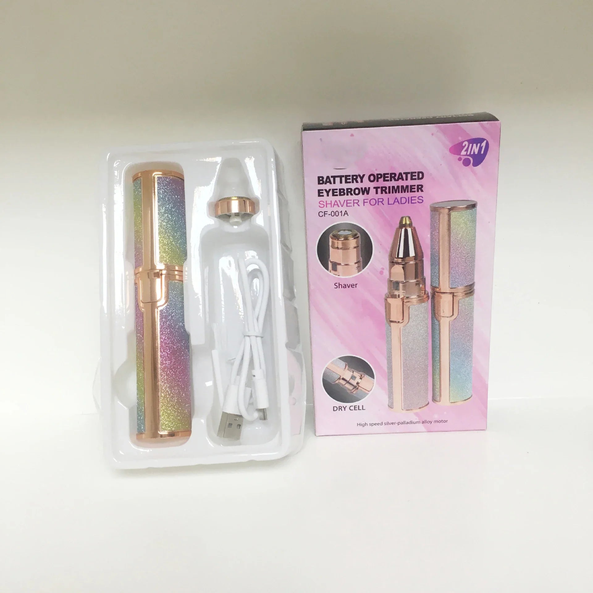 SHOWLU 2-in-1 electric eyebrow trimmer and facial epilator for women, compact device with precision trimming and hair removal.