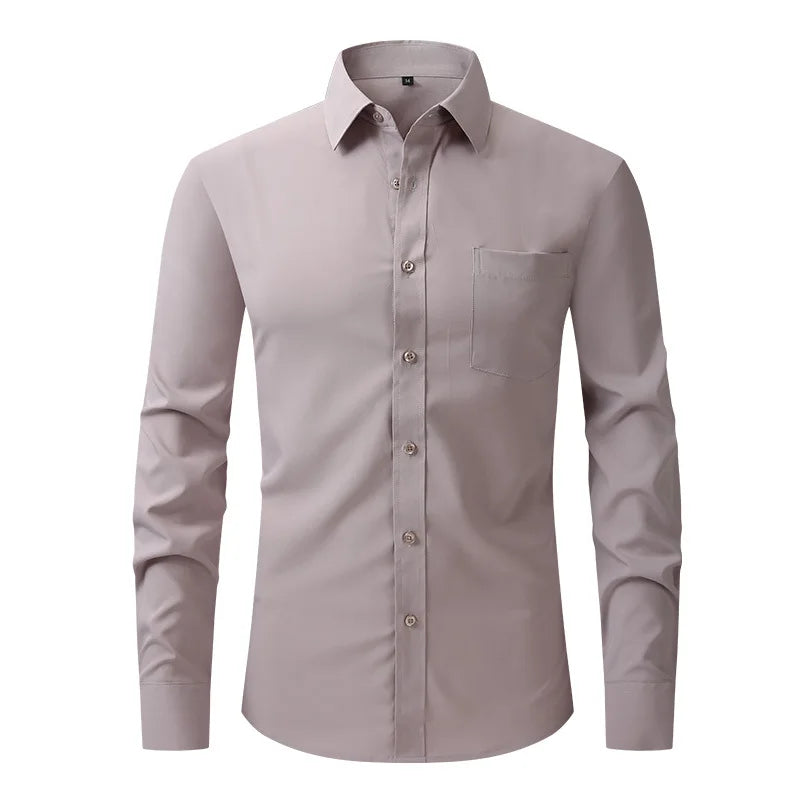Men's White Blue Yellow Red High Quality Shirts Spring New Regular Fit Long Sleeve Shirt Men Formal Wedding Elastic Shirt Male