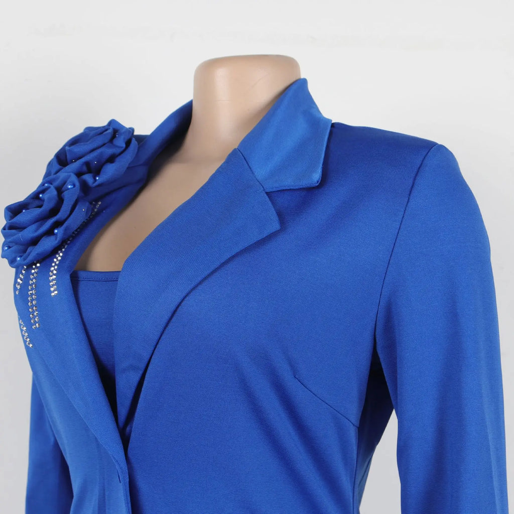 Elegant floral two-piece suit jacket and mid-calf dress with diamond accents, showcased by SHOWLU FASHION STORE.
