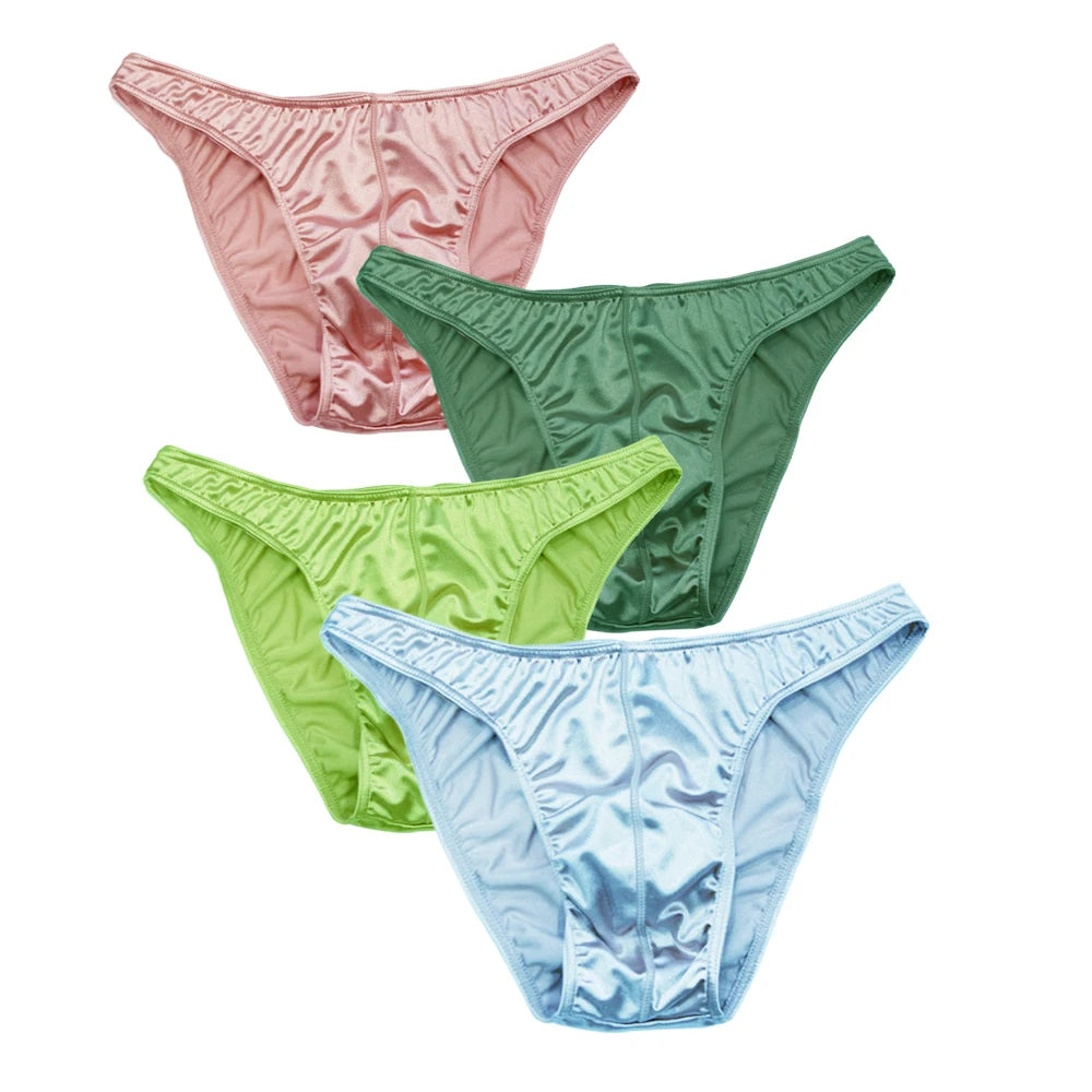 EveryShe men's satin silky briefs in large size, showcasing smooth, shiny fabric and comfortable fit for sexy men's underwear.
