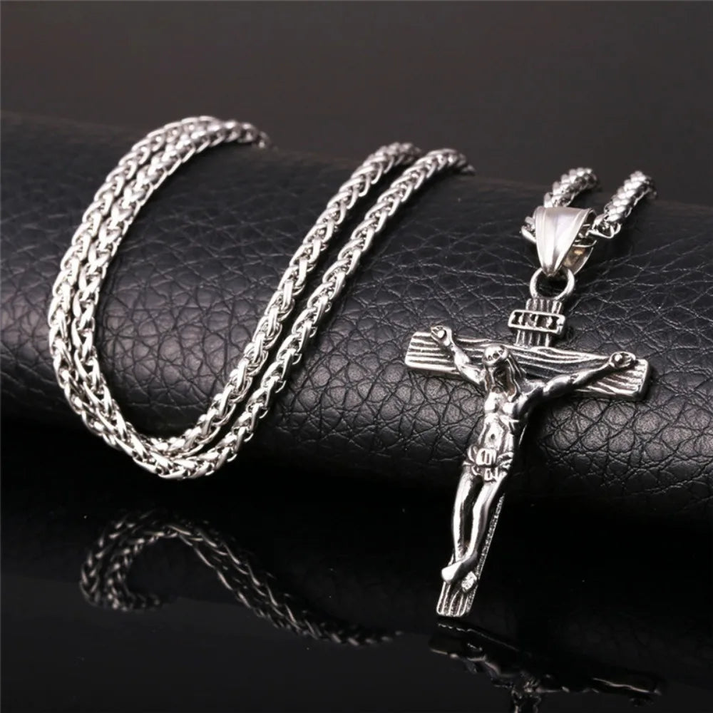 Men's gold Jesus cross necklace, personalized religious pendant, fashionable jewelry gift, Showlu Fashion Store.