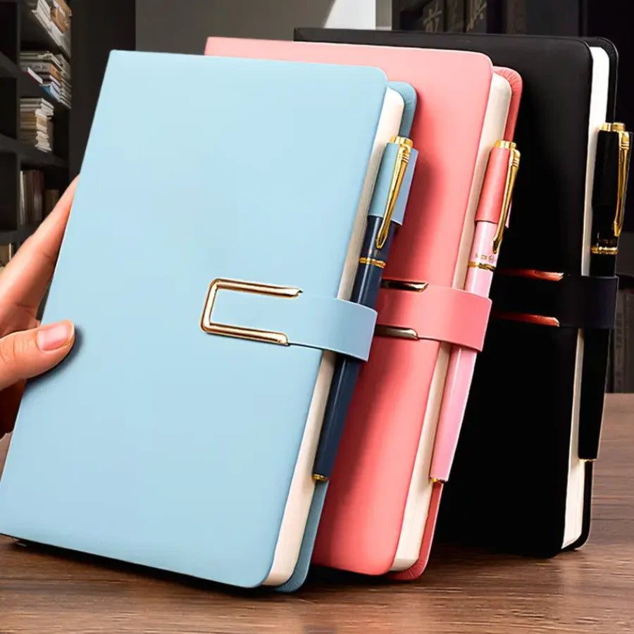 Showlu personalized vintage A5 leather notebook with soft cover, featuring custom engraving and classic journal design.