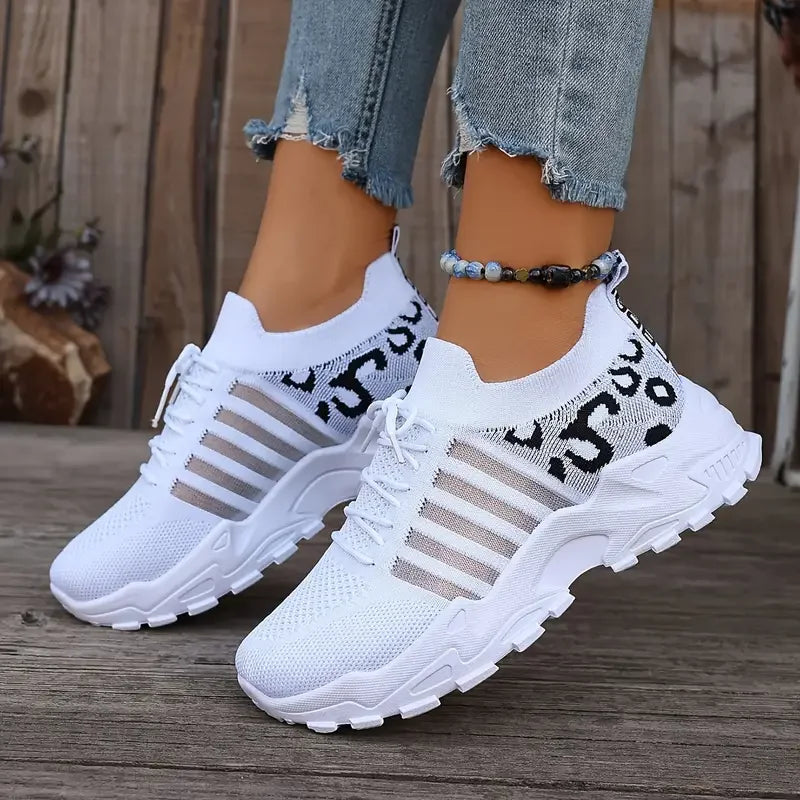 Leopard print sneakers for women by Showlu Fashion Store, lightweight and breathable casual shoes for comfortable everyday wear.