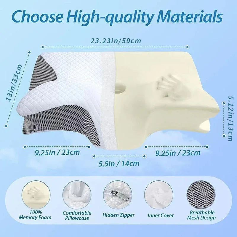Ergonomic Tidesmit 2-in-1 memory foam pillow for neck and back pain relief, shown with supportive design and plush cover.