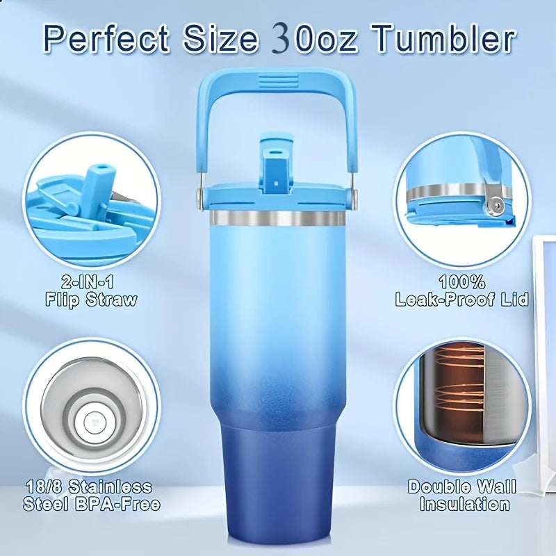 Large Capacity 304 Stainless Steel Vacuum Tumbler with Straw Handle Insulated Outdoor Car Cup for Travel Commuter