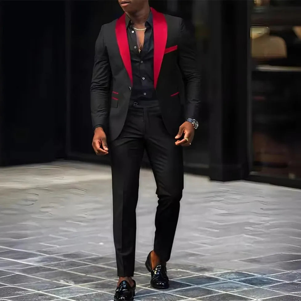 Men's slim fit wedding and business suit by Showlu Fashion Store, featuring a single-button jacket and matching pants.