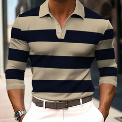 Men's Striped Rugby Long Sleeve Polo Shirt Lapel Shirt Sports Casual Outdoor Office Daily Wear Button Spring Autumn Winter