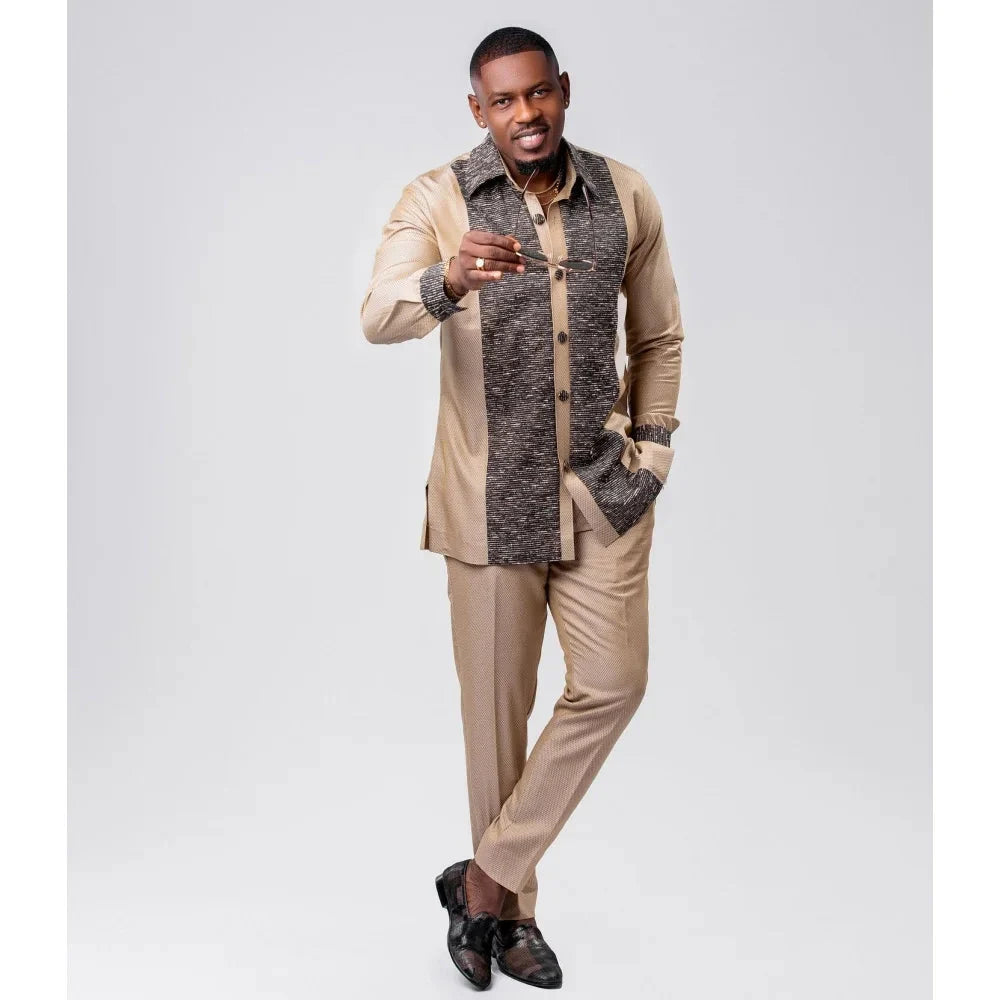 SHOWLU FASHION men's striped two-piece suit set featuring a formal cotton blend fabric, including a blazer and matching trousers.