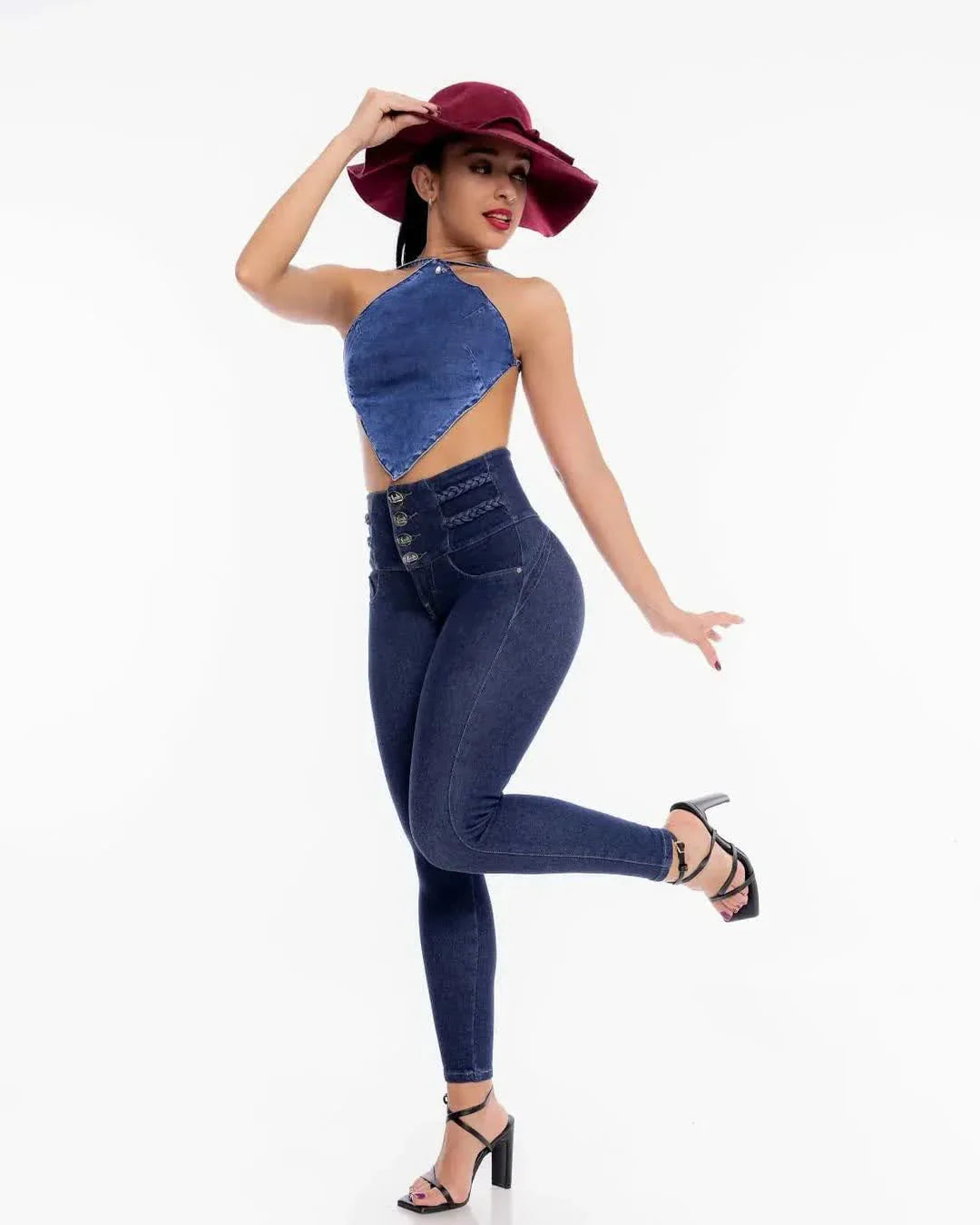 Sparshine high waist tummy control skinny jeans by SHOWLU FASHION with butt lifting design, in classic denim with front pockets.