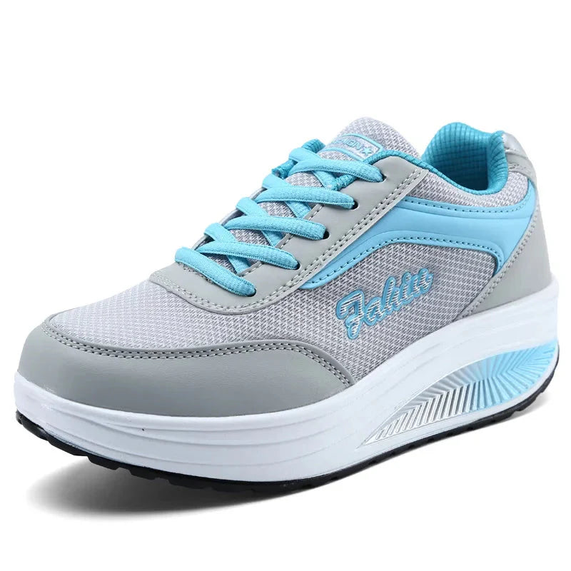 Breathable LIZUXIE women's mesh walking sneakers with platform flats, showcasing lightweight design and stylish comfort.