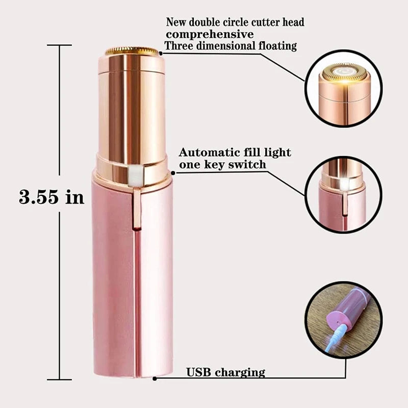 Portable rechargeable women’s facial hair remover by Showlu Smart General, with sleek design and compact size for easy use.