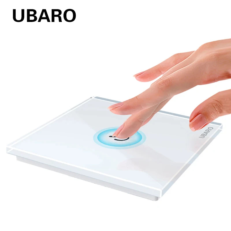 Showlu Smart Touch Wall Light Switch with glass panel, available in 1, 2, or 3 gang options, mounted on a wall.