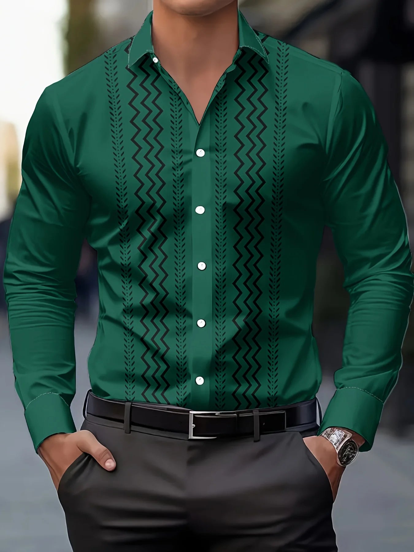 Men's checked long-sleeved casual button-up shirt with high-end striped design, fitted style, from Showlu Fashion Store.