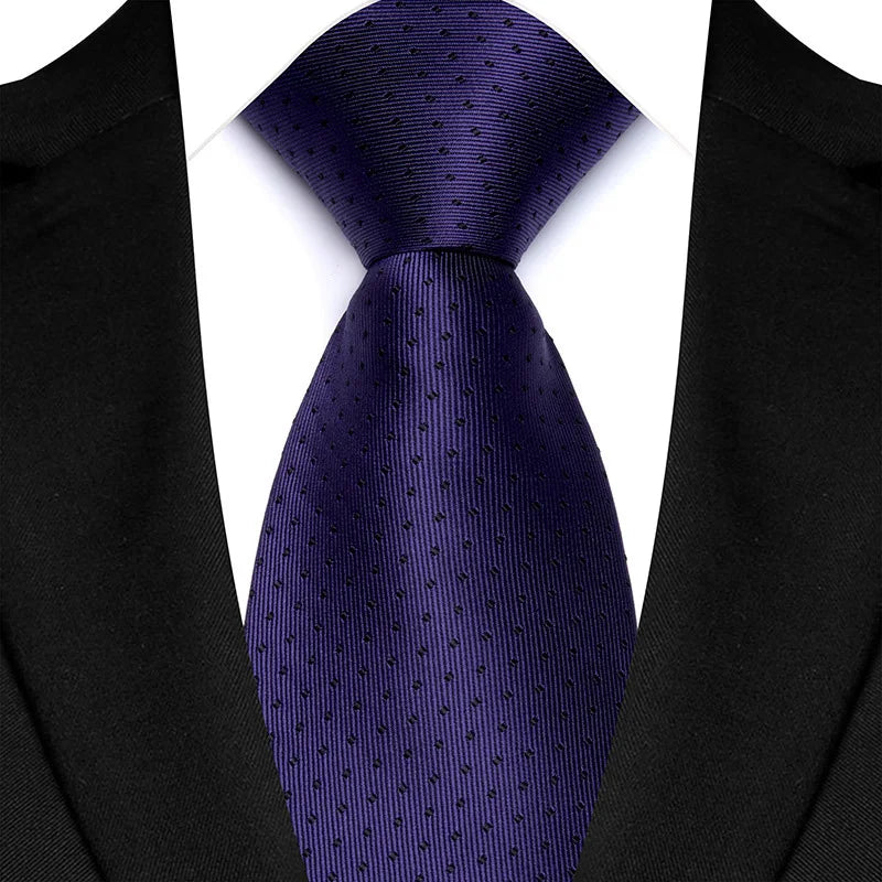 Luxury purple men's necktie with floral plaid and striped jacquard weave, ideal for business, wedding, or party attire.