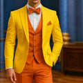 Men's white and orange 3-piece tuxedo suit by Showlu Fashion Store, perfect for wedding, graduation, or formal occasions.