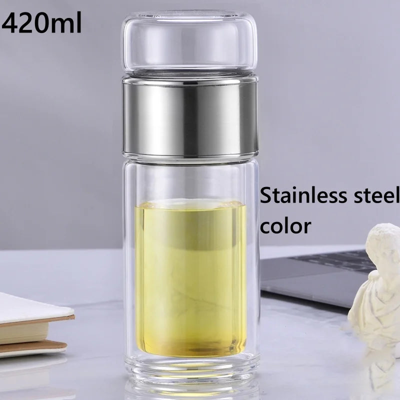 2026 NEW High Borosilicate Glass Tea Infuser Bottle 420ML Double Wall Insulated Tumbler with Tea Filter, Hot  Cold Drinkware