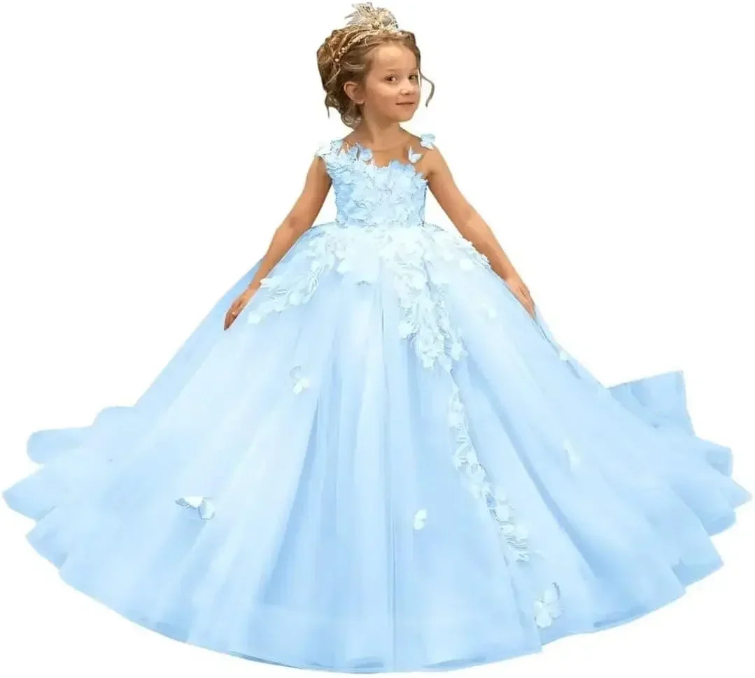 Showlu Fashion Kingbridal 3D Butterfly Flower Girl Dress with tulle lace ball gown for pageants and special occasions.