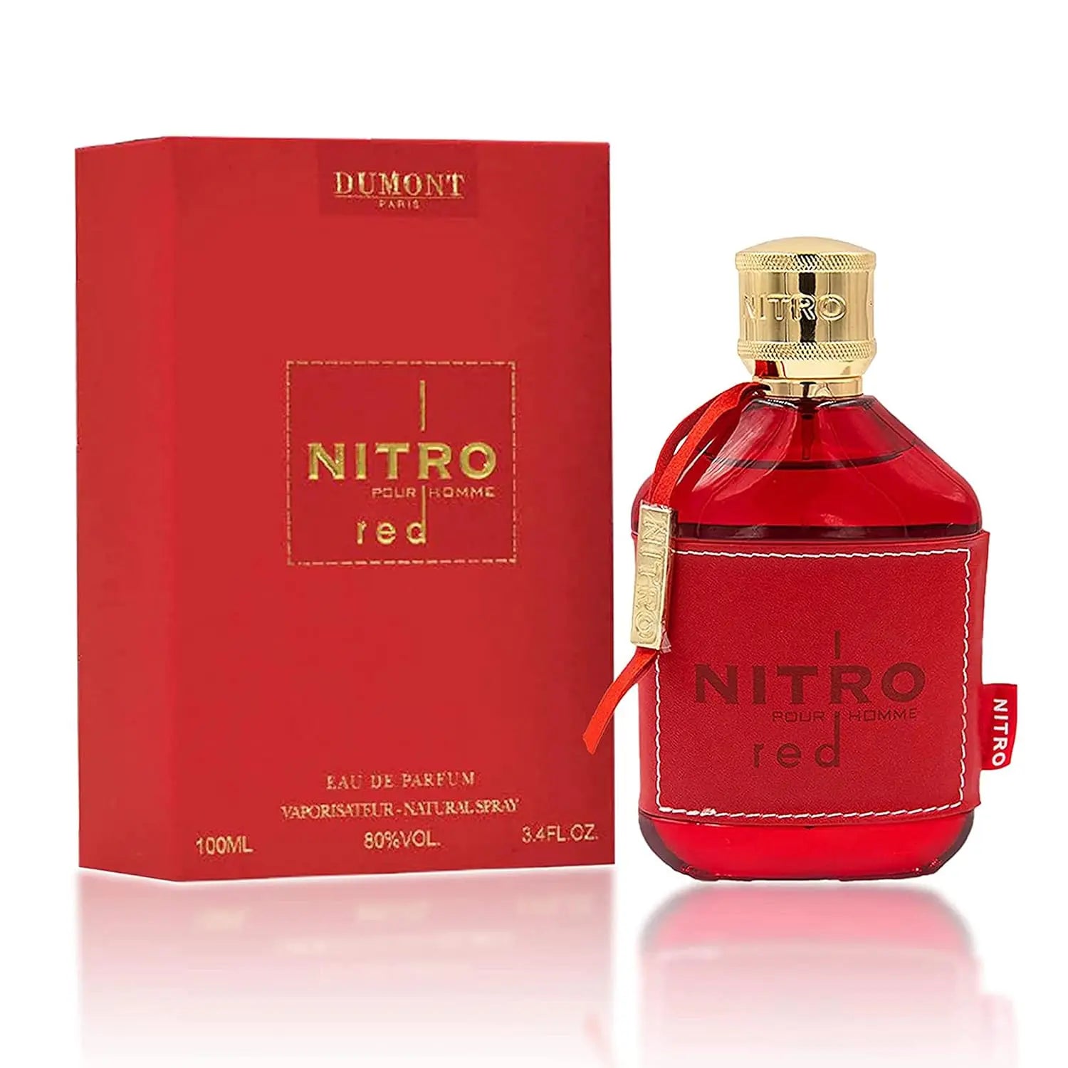 Nitro Red Eau De Parfum for Men by SHOWLU FASHION STORE, featuring a sleek bottle with woody fragrance notes.