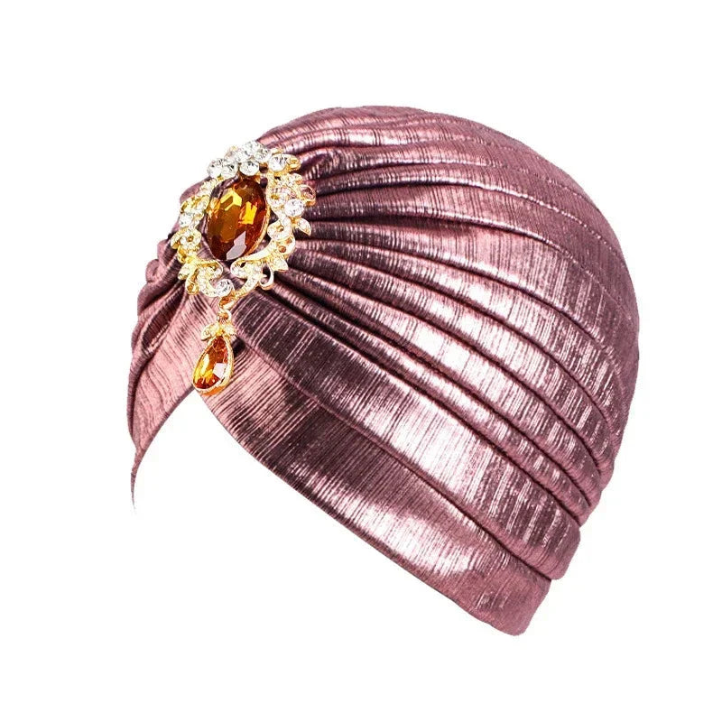 Showlu Fashion women's diamond-pleated turban hijab chemo cap wrap, stylish head covering with intricate pleated design.