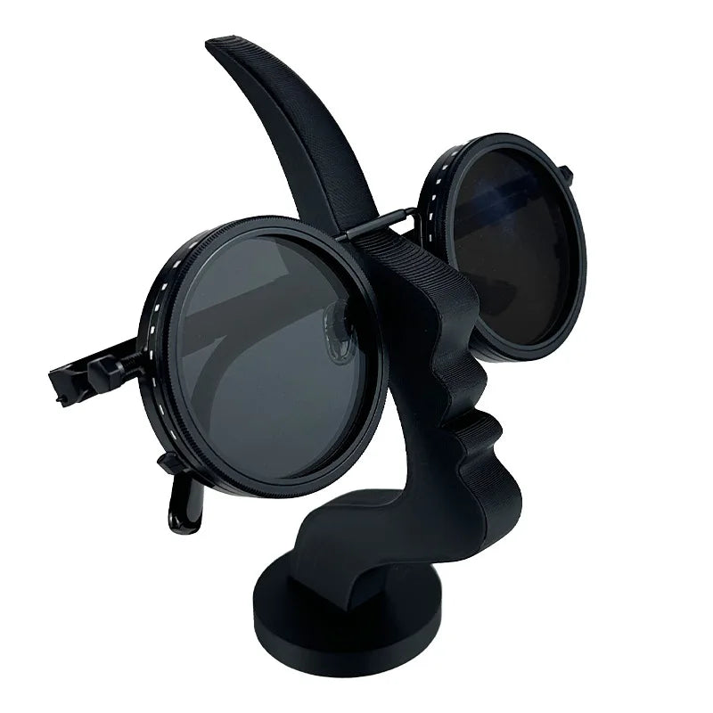 Showlu Fashion minimalist human profile eyeglass holder 3D printed stand on a flat surface with eyeglasses resting on it