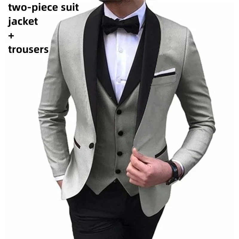 Mens Suits 3 Piece Black Shawl Lapel Casual Tuxedos for Wedding Groomsmen Suits Men 2023(Blazer+Vest+Pant) 2 Piece(Blazer+Pant) SHOWLU FASHION STORE