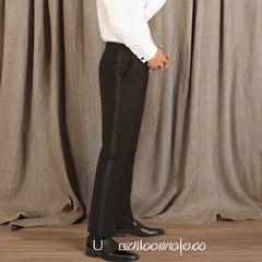 Black Men Pants with Side Satin Stripe One Piece Slim Fit Formal Male Trousers Official Fashion