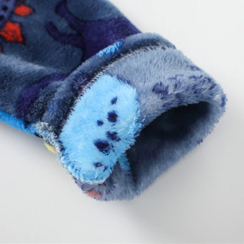 Kids flannel pajamas and bathrobe from SHOWLU FASHION STORE, soft cartoon design for children aged 4 to 16, cozy and comfortable.