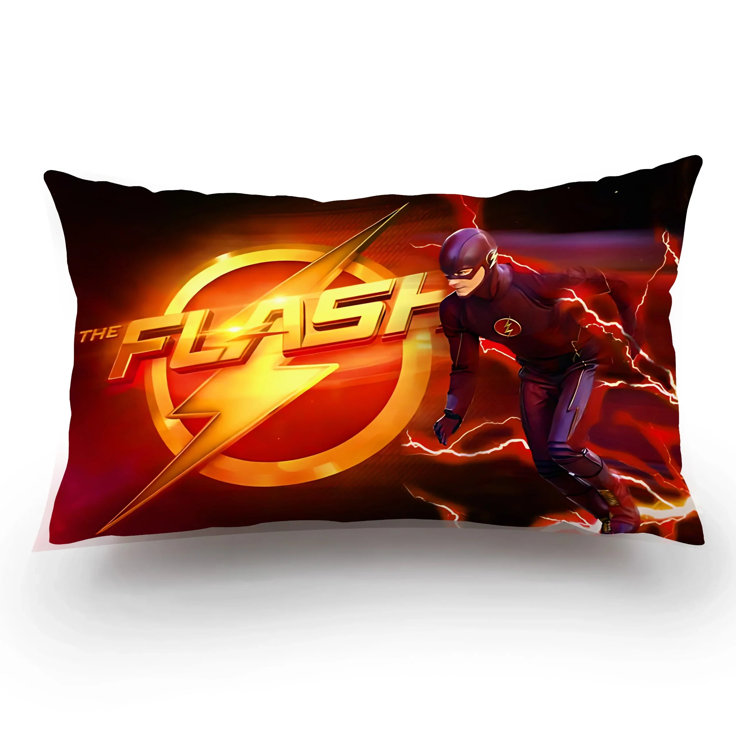 Double-sided plush pillow cover featuring The Flash superhero from Marvel, with vibrant red and yellow colors and superhero logo.