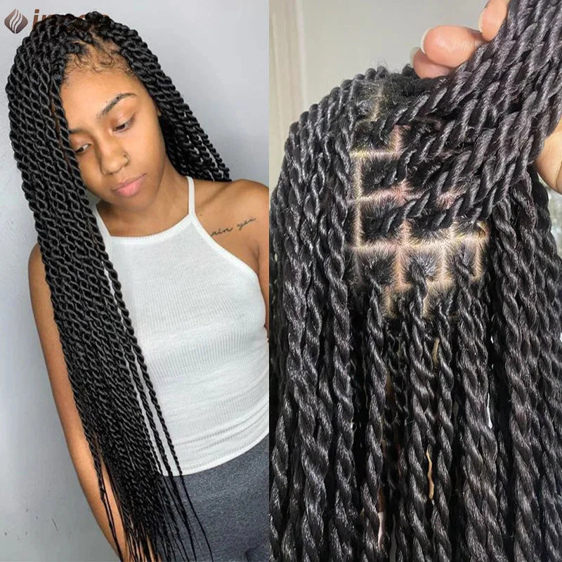 Senegalese twist braids lace front wig by SHOWLU FASHION STORE, featuring Kanekalon fiber and natural-looking twists.