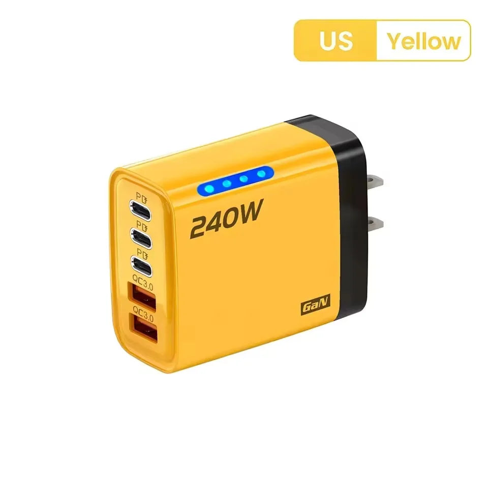 240W GaN 5 in 1 Fast Charging Phone Charger USB C Charger Power Adapter Type C EU/US Plug Wall Charger For iPhone Samsung Xiaomi