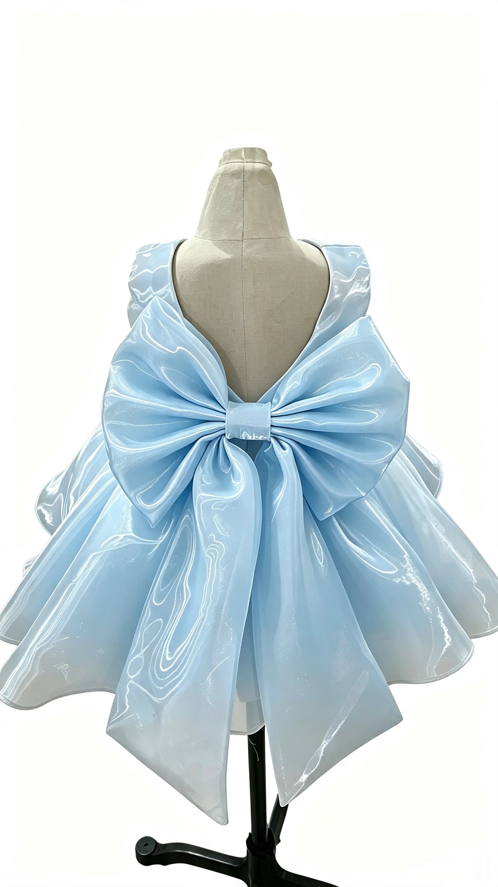 Baby Girl Satin Flower Girl Dress Low Back Thin Straps Bow Luxury Princess Gown Toddler 1st Birthday Baptism Wedding Party Dress