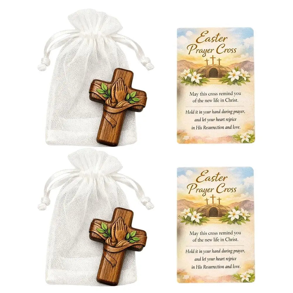 Small wooden pocket prayer cross with card and bag, perfect for Easter, Christmas, or church favors, by Showlu Fashion Store.
