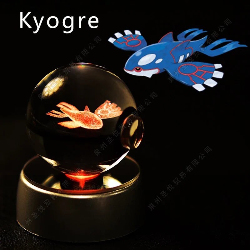 Pokemon 3D crystal ball night light by Miniso featuring a glass Pokeball LED lamp with vibrant, glowing illumination.