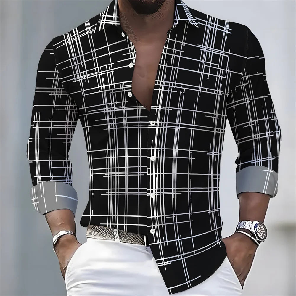 Men's long-sleeved striped shirt in 21 spring/autumn colors, casual European and American style from Showlu Fashion Store.