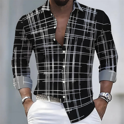 Men's long-sleeved striped shirt in 21 spring/autumn colors, casual European and American style from Showlu Fashion Store.