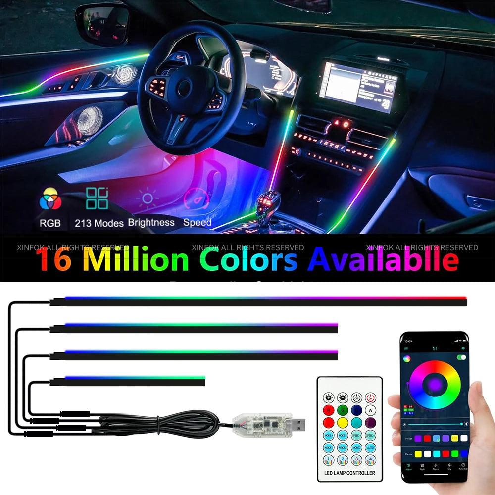 Showlu Smart General Car LED Ambient Lights installed inside a vehicle, showcasing customizable interior lighting options.