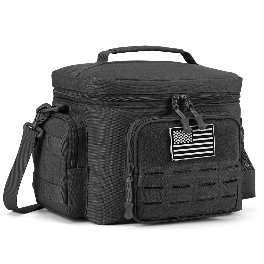Showlu Tactical Lunch Bag, heavy-duty insulated thermal cooler box with sturdy design and multiple compartments for food storage.
