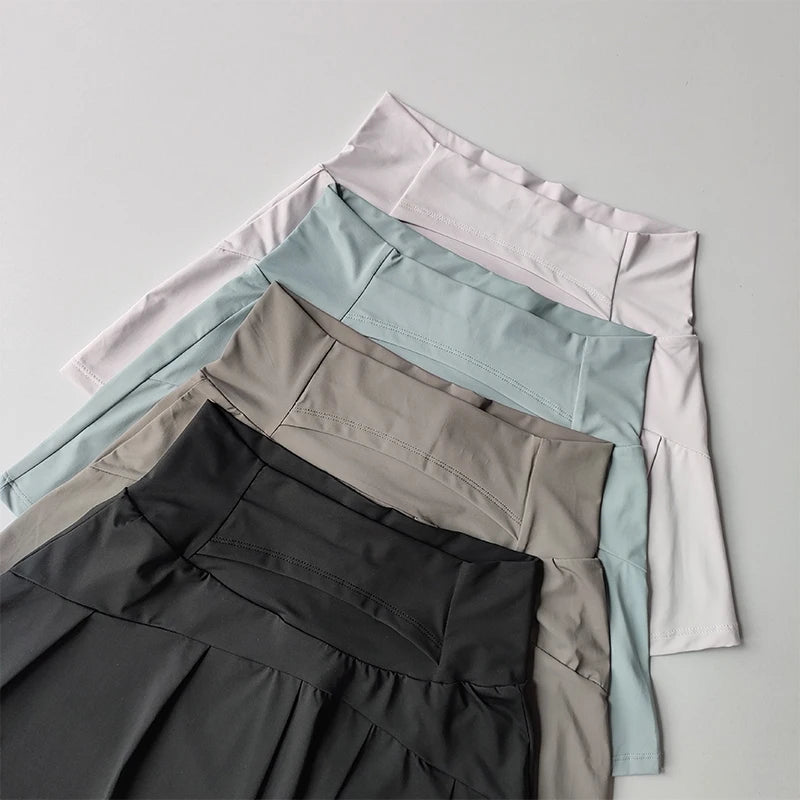 High waist summer sports skirt with lined shorts, quick-dry fabric, suitable for yoga, running, tennis, and golf for women.
